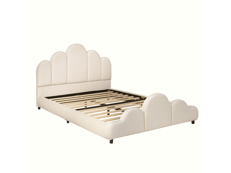  Lit enfant 140x200 cm avec sommier à lattes inclus, tête de lit rembourrée beige  - Conforama A