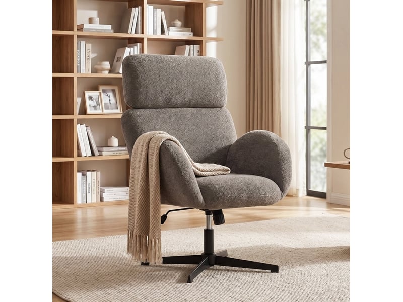  Fauteuil de bureau gris effet velours, réglable avec appuie-tête ajustable  - Conforama D