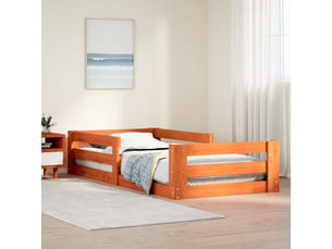 Lit adulte, lit simple, cadre de lit sans matelas marron 100x200cm bois pin massif cf13180
