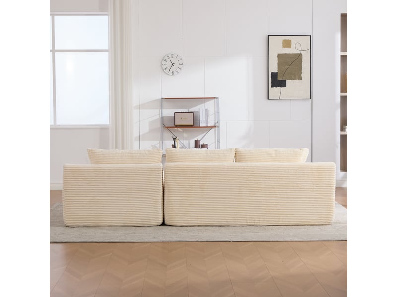 Canapé modulable tissu chenille ivoire, sectionnel salon mousse 30d haute résilience, fond antidérapant - Conforama R