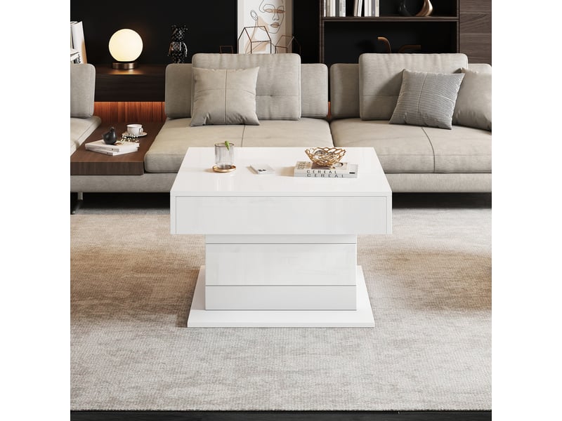  Table basse relevable carrée blanc - 70x70 cm panneau de particules table basse blanc - Conforama D