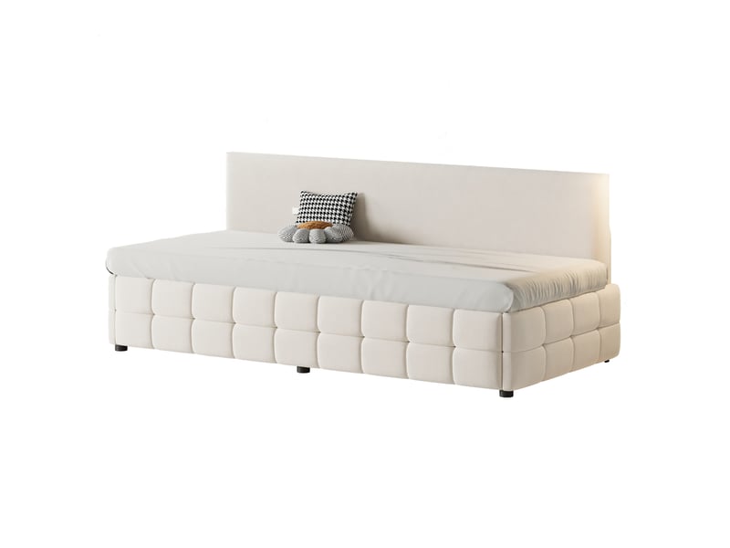  Lit sofa 90*200 cm beige, rangement hydraulique, dossier confortable sans accoudoirs en velours  - Conforama A