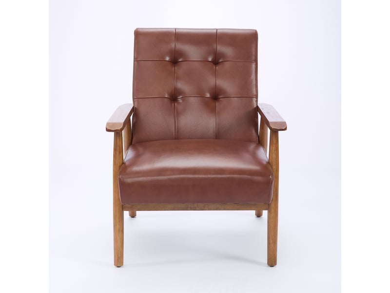  Fauteuil lounge,64x80x83 cm,avec accoudoirs en bois,cuir,brun  - Conforama D