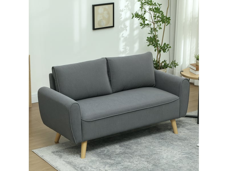  Canapé fixe 2 places 145 x 75 x 78 cm gris foncé en polyester côtelé, assise profonde de 54 cm  - Conforama B