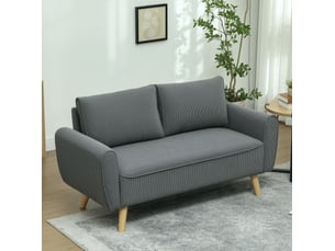Canapé fixe 2 places 145 x 75 x 78 cm gris foncé en polyester côtelé, assise profonde de 54 cm