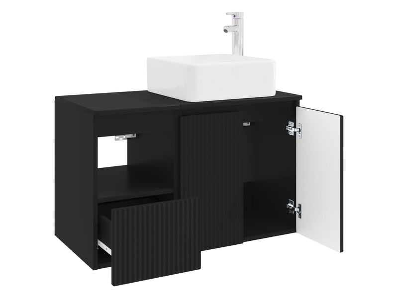  Ensemble de mobilier de salle de bain 2 pc noir cf64174  - Conforama D