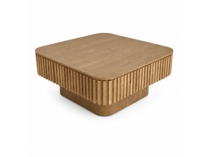 Table basse carrée bois naturel 75 cm - façade rainurée, rangement caché - placage bois massif
