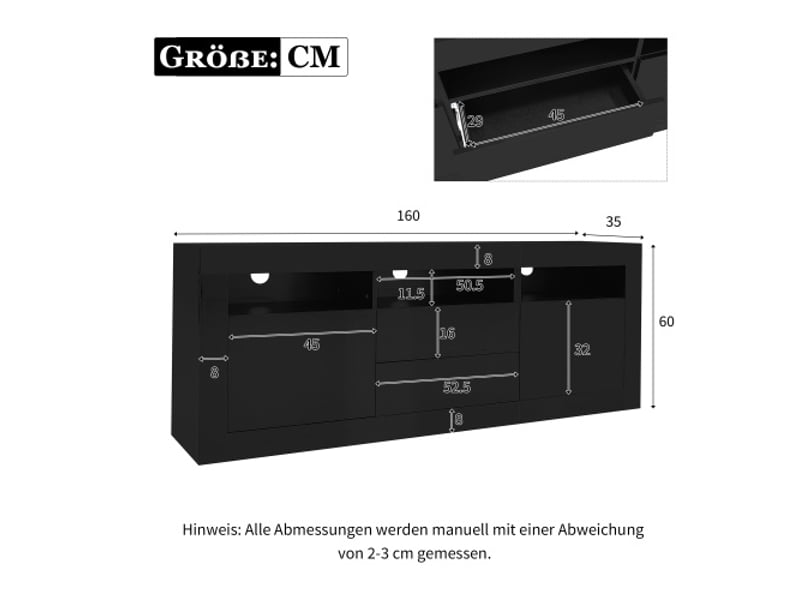  Meuble tv laqué brillant led - 3 niches ouvertes, 2 portes, 2 tiroirs, contrôle via app, pour téléviseur 70 pouces  - Conforama C