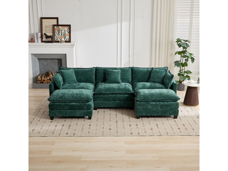  Canapé droit modulable 3 places 289 × 75 × 84 cm en chenille vert, coussins rembourrés IKSETERA TRADING LTD - Conforama D