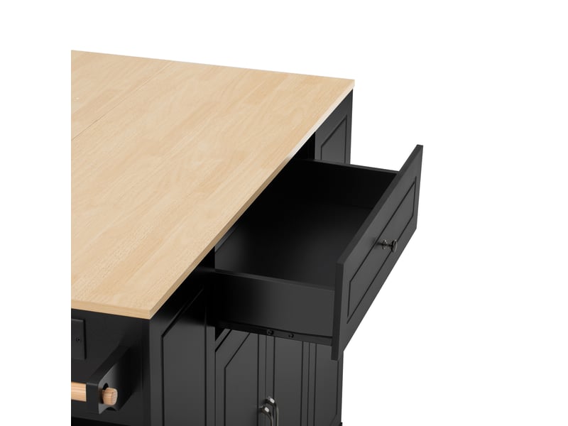  Desserte de cuisine extensible sur roulettes avec compartiment poubelle en mdf 131,8×40-70×93,3 cm noir naturel  - Conforama D