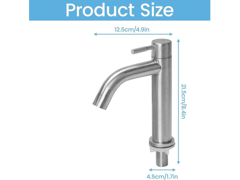 Robinet d'eau froide en acier inoxydable – sortie courbe, pour wc et salle de bain - Conforama B