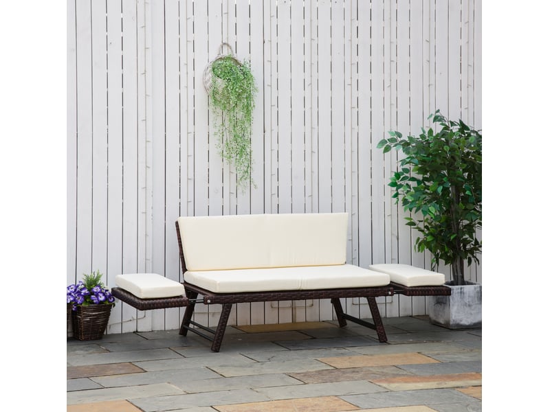  Canapé de jardin 2 places 129x63x67 cm – marron – accoudoirs rabattables, position allongée avec coussins déperlants  - Conforama B