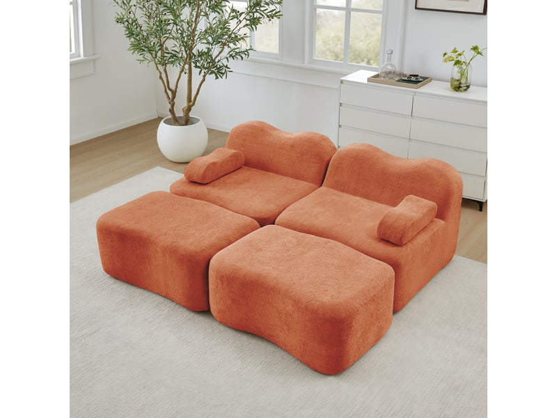  Canapé modulable, canapé 2 places — base antidérapante, orange, avec accoudoirs, mousse haute densité  - Conforama C