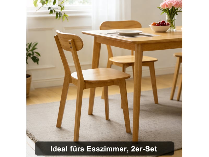  Chaise de salle à manger à dossier incurvé et patins réglables en bois coloris naturel  - Conforama D