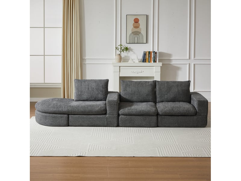  Canapé d'angle modulable modenvie 3 places en chenille gris avec méridienne réversible 250 x 160 x 80 cm  - Conforama E