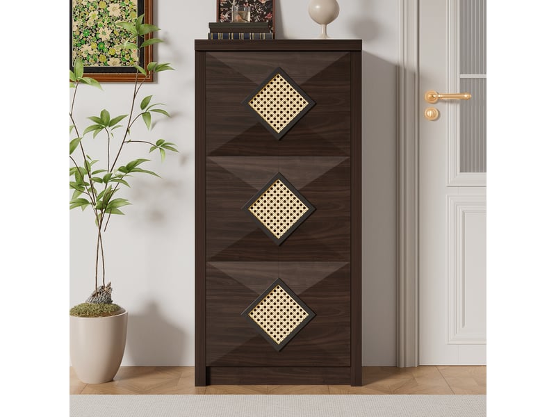  Meuble à chaussures vintage 54x25x115 cm, placard rangement avec portes abattantes, design rétro bois foncé  - Conforama W