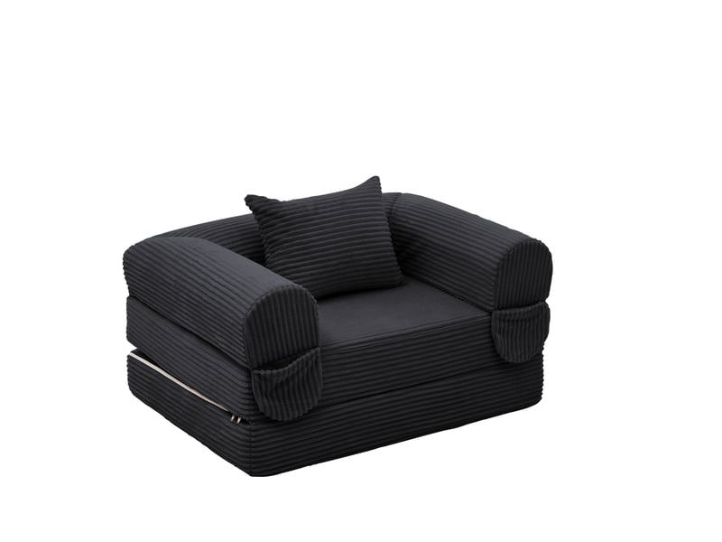 Fauteuil-lit convertible en velours côtelé, 2-en-1 sans outil, pliable, gain de place, coussin inclus - Conforama A