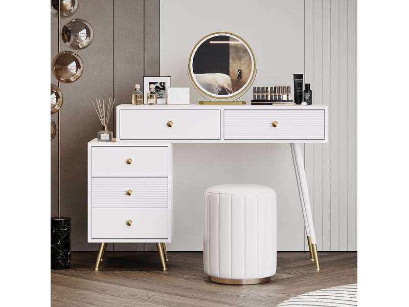  Coiffeuse avec miroir led tactile, tiroirs et caisson latéral modulable pour chambre, blanche, 100 × 40 × 78 cm  - Conforama C
