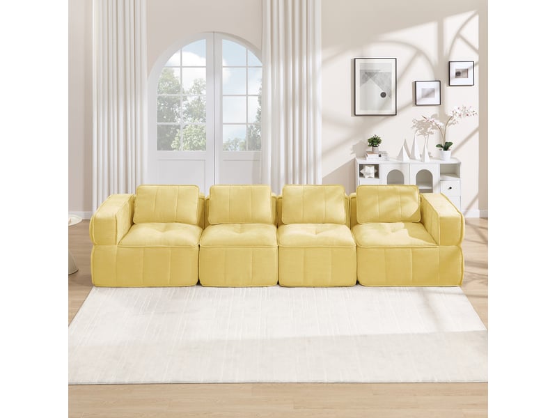  Canapé modulable 4 places sans cadre rigide en polyester jaune  - Conforama B