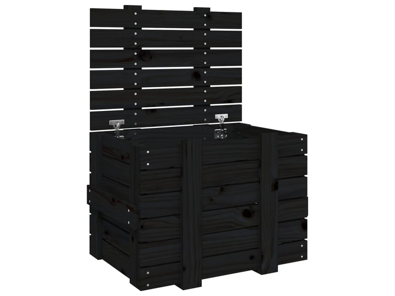  Boîte de rangement, coffre de rangement noir 58x40,5x42 cm bois massif de pin  - Conforama A