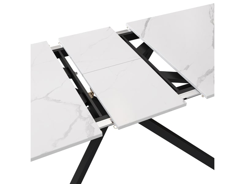  Table à manger extensible rectangulaire avec plateau imitation marbre et piètement croisé - lpospi - mdf noir et blanc 150180 × 70 × 76 cm  - Conforama E