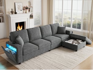 Canapé d'angle réversible fixe BGSRYAO  4 places Tissu gris avec coffre de rangement