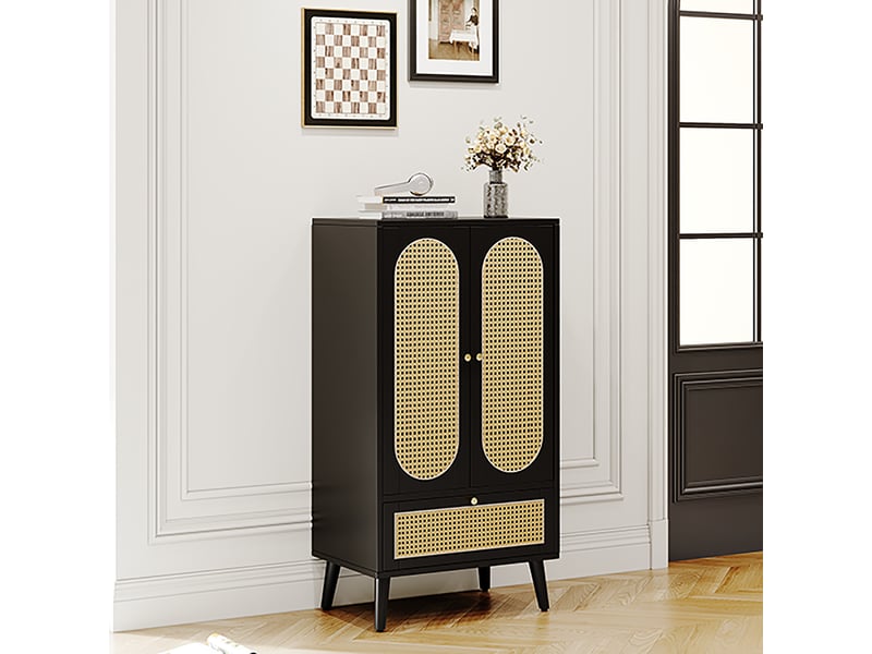 Buffet 60x40x110.5 cm - grand rangement - 1 tiroir - 2 portes - panneau de particules - design moderne - vaisselier - meuble de rangement - noir CozyNest - Conforama C