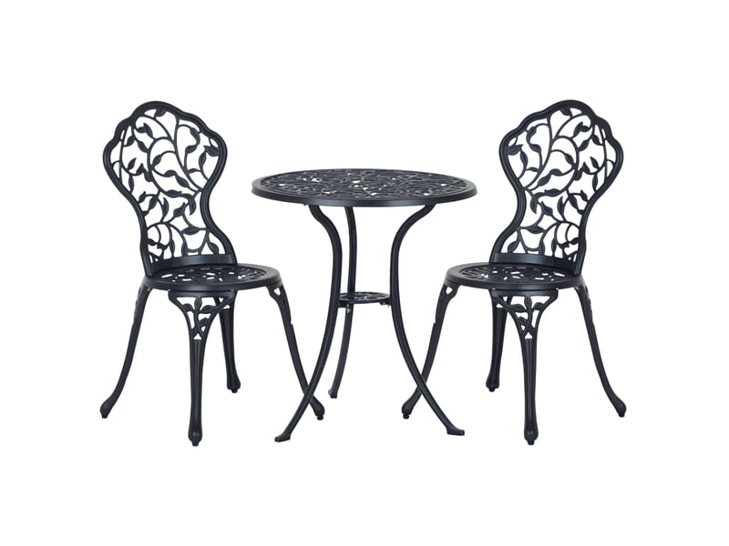 Ensemble de bistrot 3 pièces avec 2 chaises et 1 table ronde style antique, pour jardin, terrasse, balcon, noir - Conforama A
