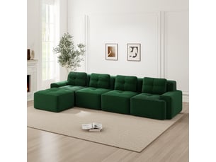 Canapé modulable d'angle en l,382x177x69cm,canapé 4 places sans structure avec 1 pouf,en velours côtel,rembourrage haute densité 32d - vert