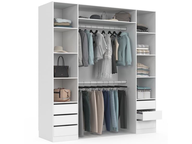 Dressing double tayla 185 x 55 x 200 cm avec étagères + double penderie + tiroirs blanc  - Conforama A