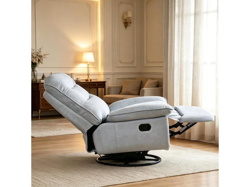  Fauteuil relax inclinable et pivotant 360° - 95 x 49,5 x 106 cm - avec repose-pieds intégré - tissu effet lin - gris clair  - Conforama E