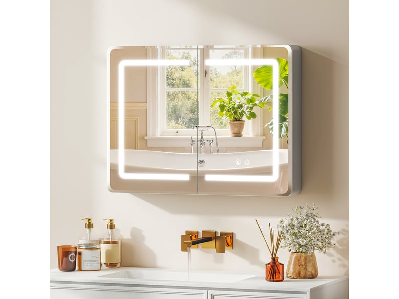  Armoire miroir salle de bain led antibuée rectangulaire 80 x 60 cm avec rangement intégré (98)  - Conforama C