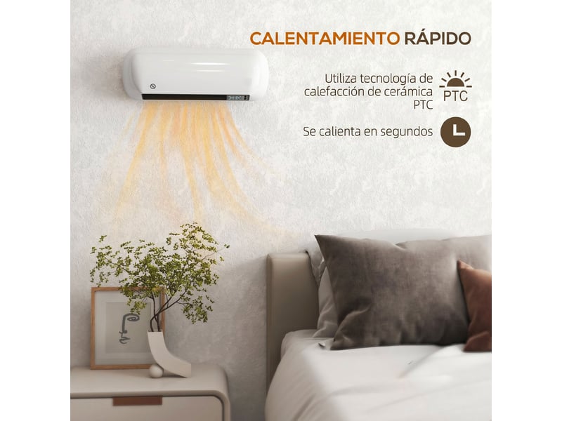  Chauffage mural électrique 2000w avec 3 modes, affichage led, thermostat, minuterie et oscillation blanche  - Conforama D