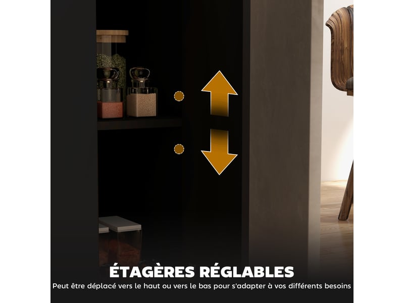  Îlot de cuisine 2 placards 2 étagères ouvertes noir et effet bois 105 x 60 x 82 cm  - Conforama E