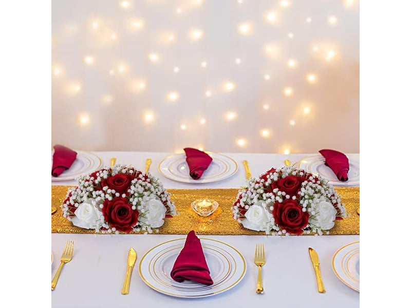  Boule de fleurs artificielles pour centre de table de mariage - roses cramoisies et gypsophile - décoration de fête diy pour maison  - Conforama C