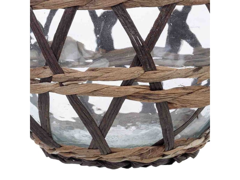  Bougeoir en verre recouvert de fibres naturelles marron, d15,5x11,5h cm  - Conforama E