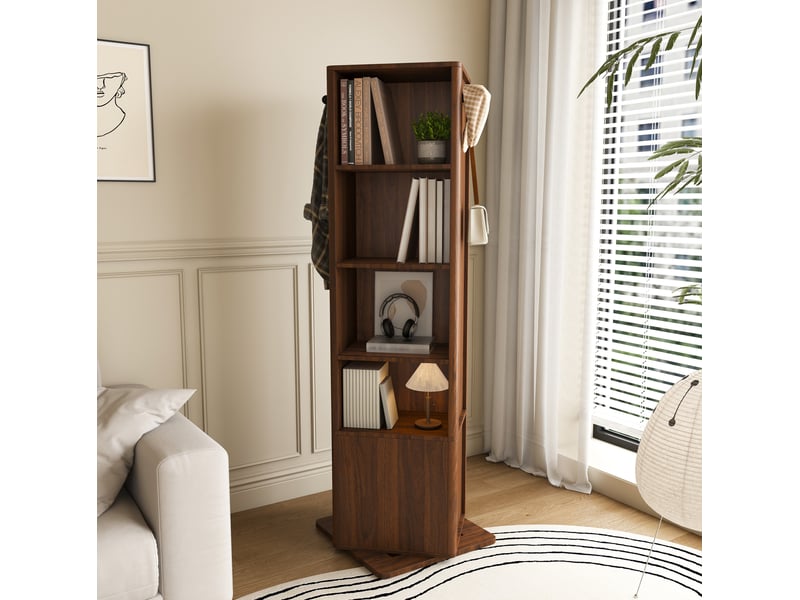  Armoire à bijoux pivotante 360 degrés 50x50x170 cm, noyer foncé, mdf et verre avec miroir intégral  - Conforama B