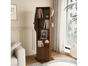 Armoire à bijoux pivotante 360 degrés 50x50x170 cm, noyer foncé, mdf et verre avec miroir intégral