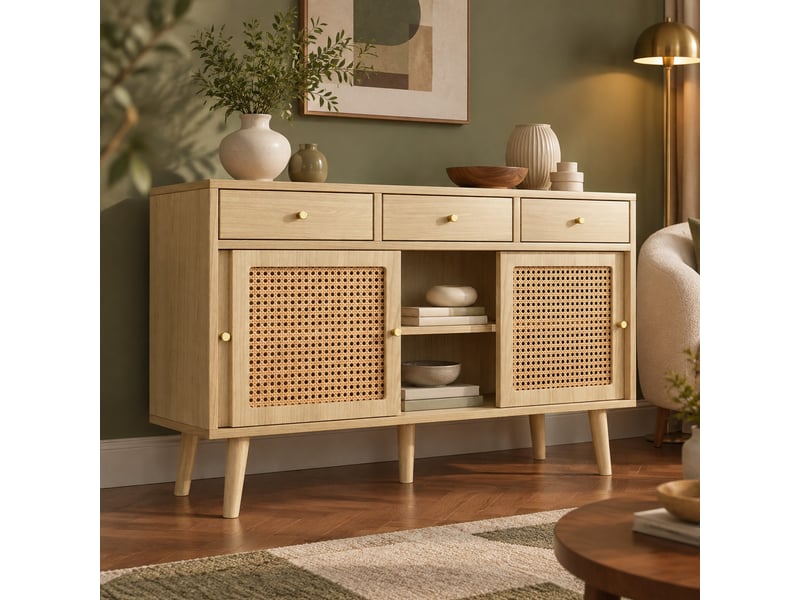  Buffet 3 tiroirs et 3 portes coulissantes chêne 120 x 40 x 78 cm  - Conforama C