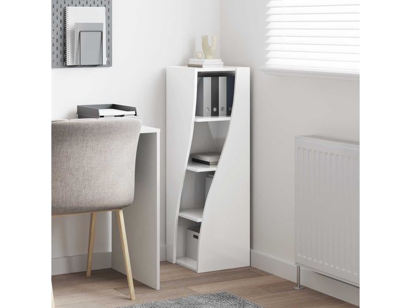  Meuble d'angle, meuble de rangement salon 32x32x102cm bois d'ingénierie blanc brillant  - Conforama D