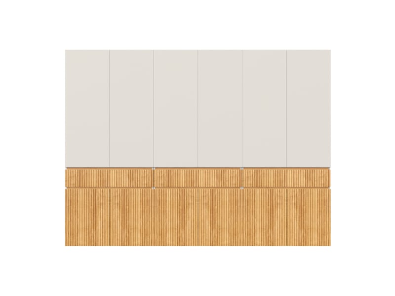  Armoire 12 portes 270 cm chêne clair - 3 penderies 3 tiroirs  - Conforama A