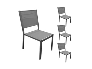 Lot de 4 chaises en aluminium et textilène coloris gris