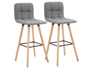 Lot de 2 tabourets de bar, chaises de bar capitonnées avec dossier et repose-pieds, pieds en bois, 41,5x47x97,5cm, gris