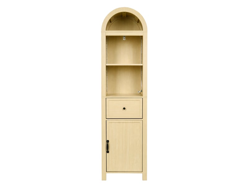  Colonne de salle de bains bois naturel, 40 × 30 × 163 cm, mdf, éclairage led, éléments en verre, fermeture douce  - Conforama A