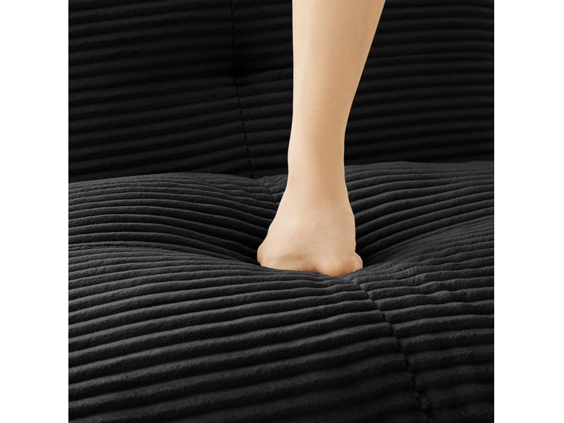  Canapé d'angle modulable convertible 2 places en velours côtelé noir avec ottoman, 204 x 177 x 69 cm  - Conforama D