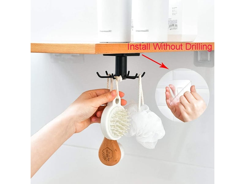  Lot de 2 crochets rotatifs à 360 ° pour ustensiles de cuisine avec 6 sans perçage pour ustensiles de cuisine (noir  - Conforama B