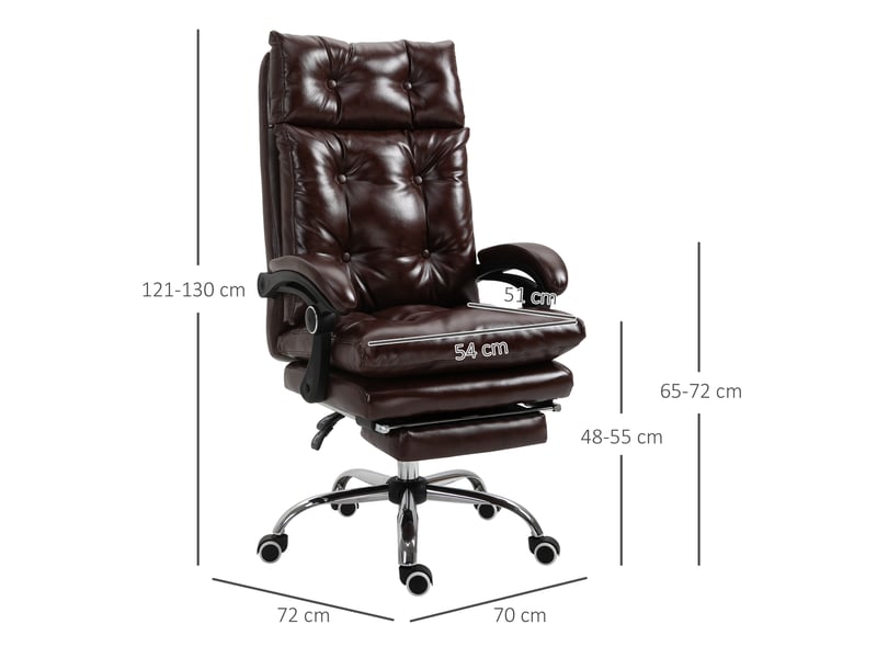 Fauteuil de bureau ergonomique marron avec repose-pieds escamotable, dossier inclinable à 135° - Conforama E