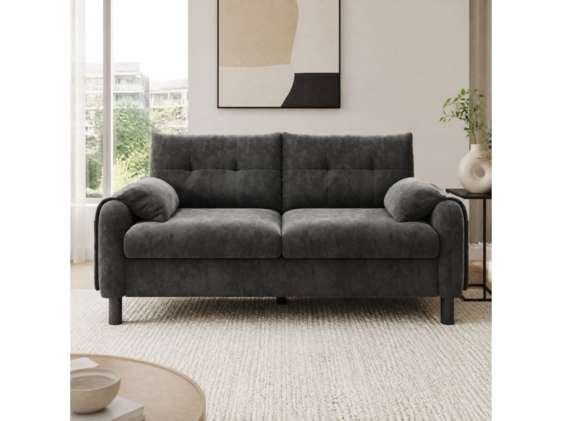 Canapé modulable ulevr 2 places avec poches latérales, 158 cm, chenille gris  - Conforama B