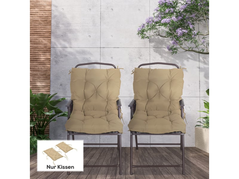  Lot de 2 coussins d'assise, 98 x 50 cm, avec attaches, revêtement en tissu kaki, épaisseur 8 cm.  - Conforama D