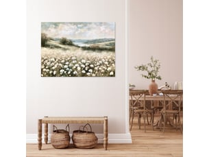 Tableau décoration murale impression sur toile fleurs sauvages prairie beige - 90x60 cm - tableau décoration murale chambre et salon